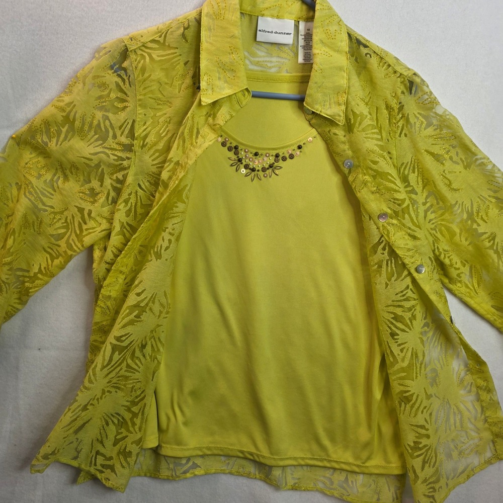 Alfred Dunner Womens Lime Green Burnout Shirt and Beaded Tank 2 Piece Set Sz 10